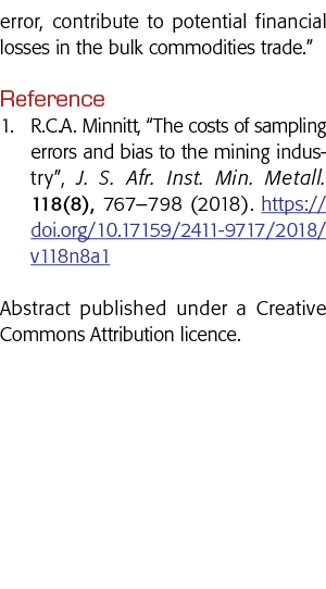 error, contribute to potential financial losses in the bulk commodities trade   Reference 1  R C A  Minnitt,  The cos   