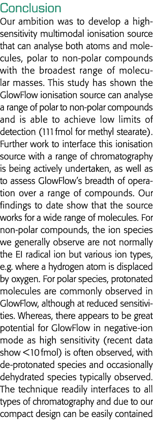 Conclusion Our ambition was to develop a high-sensitivity multimodal ionisation source that can analyse both atoms an   