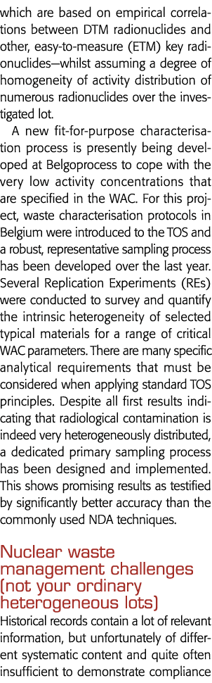 which are based on empirical correlations between DTM radionuclides and other, easy-to-measure (ETM) key radionuclide   