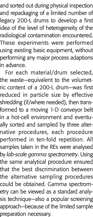 and sorted out during physical inspection and repackaging of a limited number of legacy 200-L drums to develop a firs   