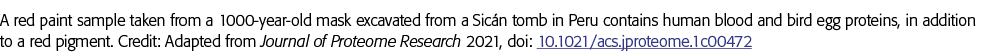 A red paint sample taken from a 1000-year-old mask excavated from a Sicán tomb in Peru contains human blood and bird    