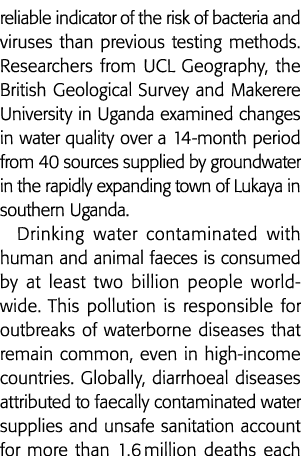 reliable indicator of the risk of bacteria and viruses than previous testing methods  Researchers from UCL Geography,   