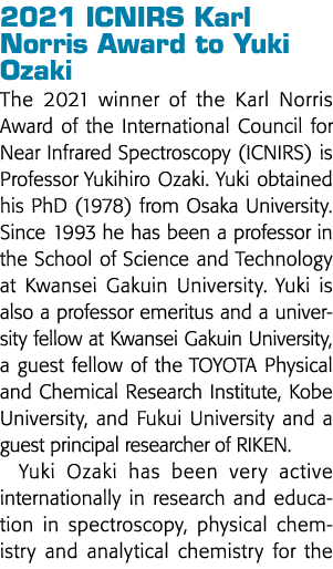 2021 ICNIRS Karl Norris Award to Yuki Ozaki The 2021 winner of the Karl Norris Award of the International Council for   