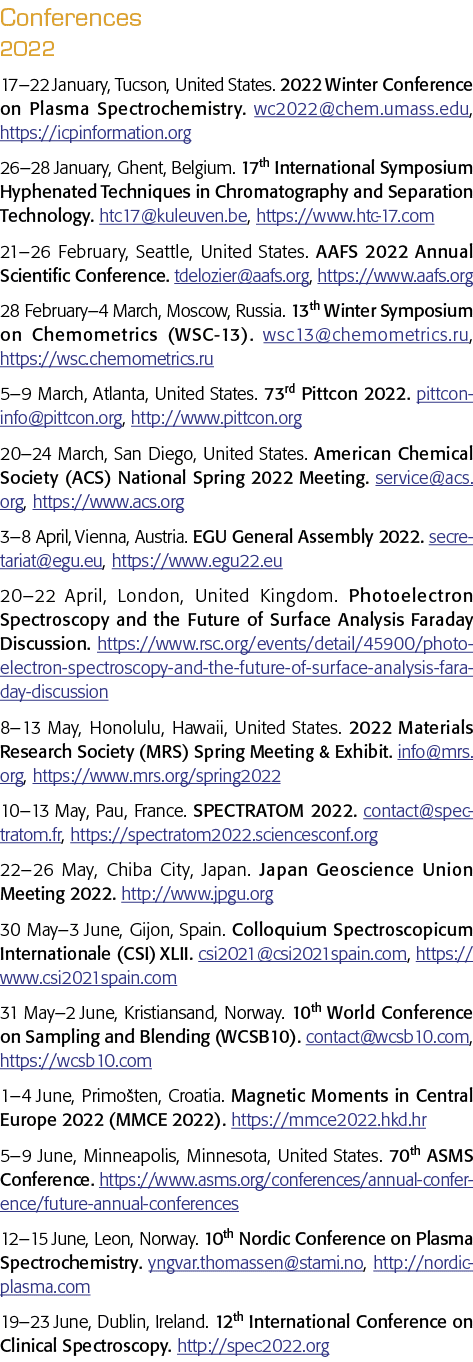 Conferences 2022 17 22 January, Tucson, United States  2022 Winter Conference on Plasma Spectrochemistry  wc2022 chem   