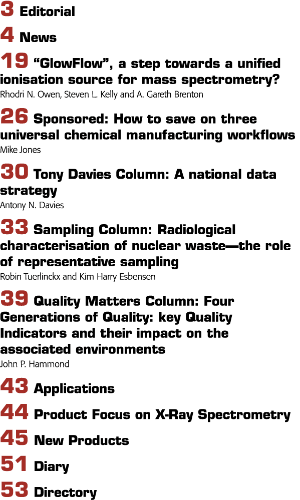 3 Editorial 4 News 19  GlowFlow , a step towards a unified ionisation source for mass spectrometry  Rhodri N  Owen, S   