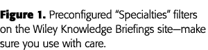 Figure 1  Preconfigured  Specialties  filters on the Wiley Knowledge Briefings site—make sure you use with care 