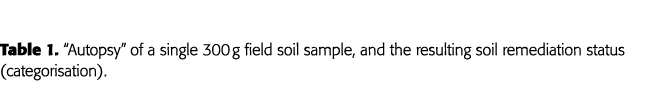 Table 1   Autopsy  of a single 300 g field soil sample, and the resulting soil remediation status (categorisation) 