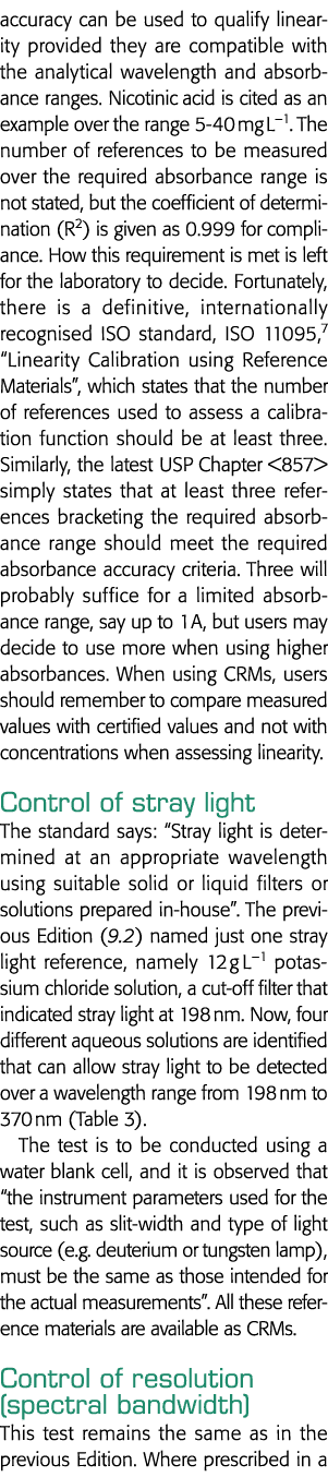 accuracy can be used to qualify linearity provided they are compatible with the analytical wavelength and absorbance    