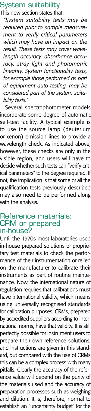 System suitability This new section states that:  System suitability tests may be required prior to sample measuremen   