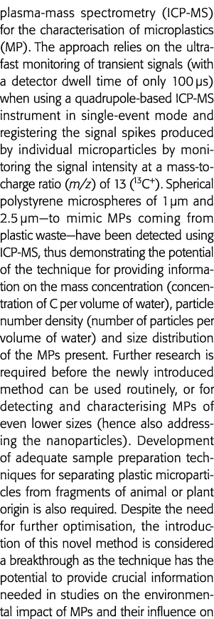 plasma-mass spectrometry (ICP-MS) for the characterisation of microplastics (MP)  The approach relies on the ultra-fa   