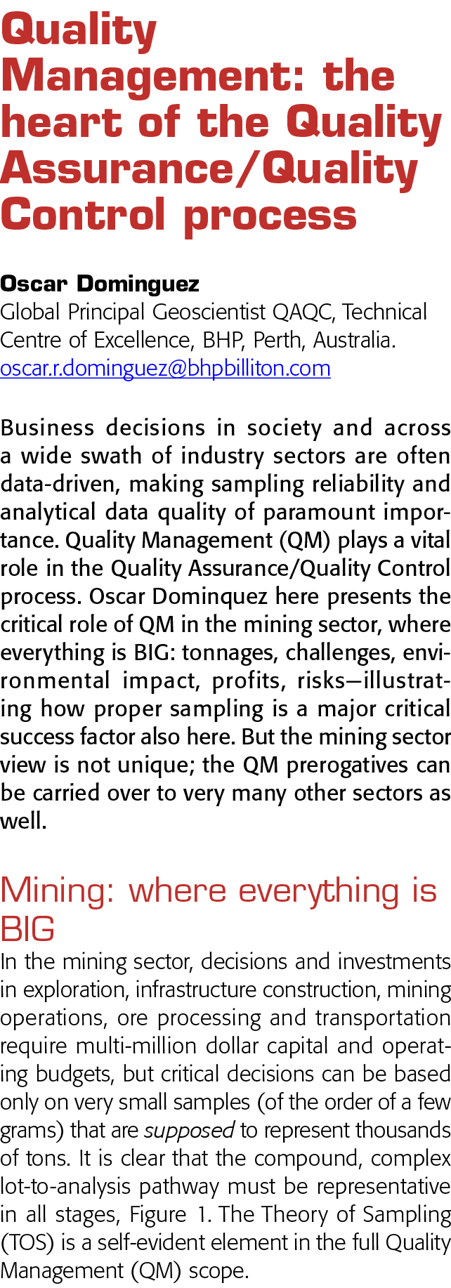  Quality Management: the heart of the Quality Assurance Quality Control process Oscar Dominguez Global Principal Geos   
