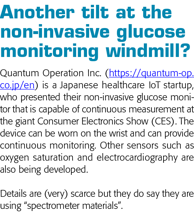 Another tilt at the non-invasive glucose monitoring windmill  Quantum Operation Inc  (https:  quantum-op co jp en) is   