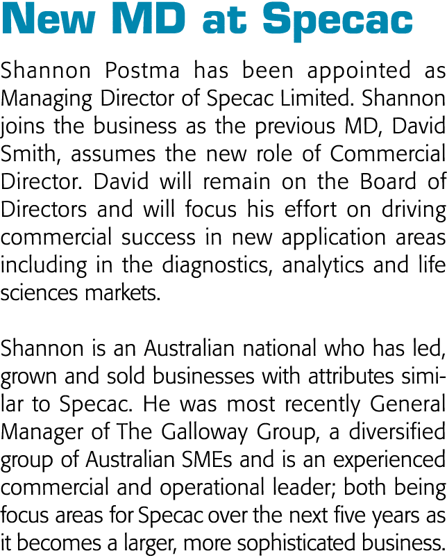 New MD at Specac Shannon Postma has been appointed as Managing Director of Specac Limited  Shannon joins the business   