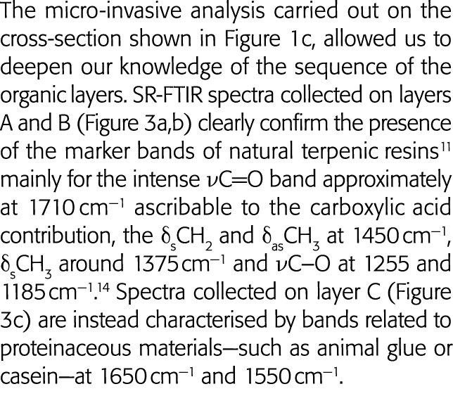 The micro-invasive analysis carried out on the cross-section shown in Figure 1c, allowed us to deepen our knowledge o   