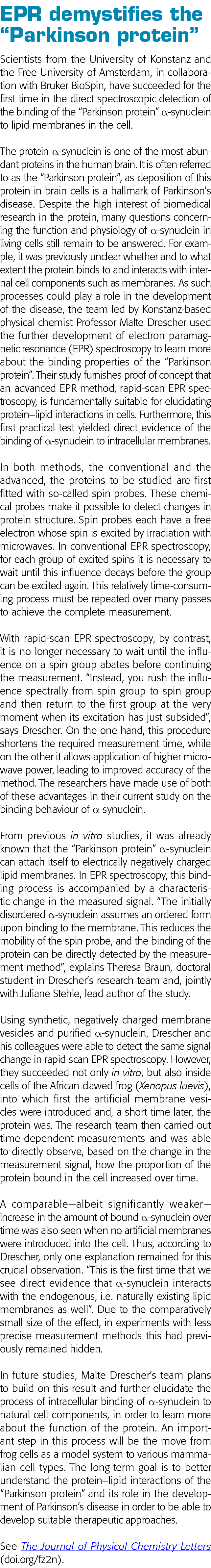 EPR demystifies the  Parkinson protein  Scientists from the University of Konstanz and the Free University of Amsterd   