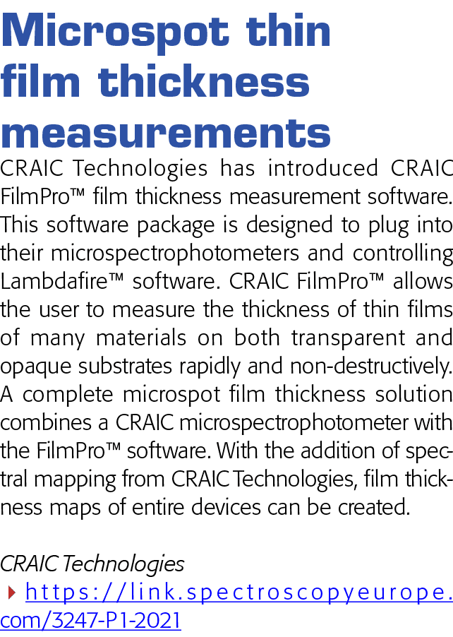 Microspot thin film thickness measurements CRAIC Technologies has introduced CRAIC FilmPro  film thickness measuremen   