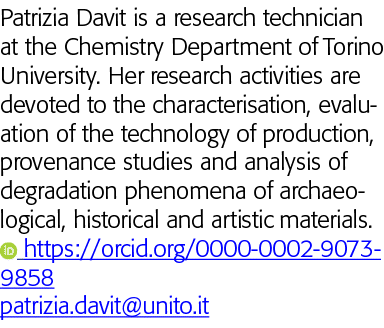 Patrizia Davit is a research technician at the Chemistry Department of Torino University  Her research activities are   