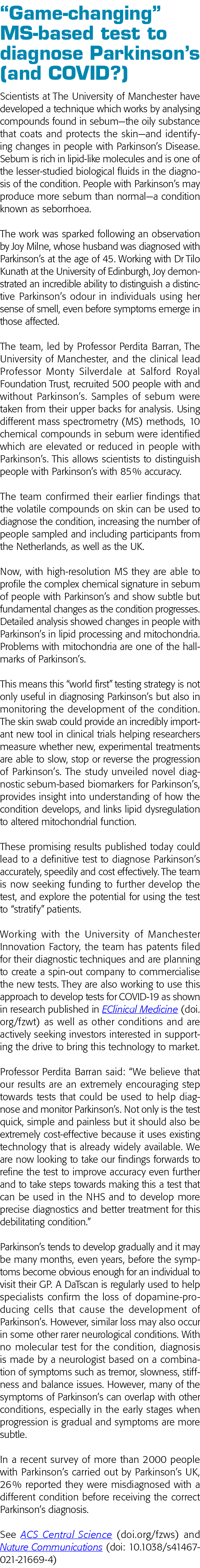  Game-changing  MS-based test to diagnose Parkinson s (and COVID ) Scientists at The University of Manchester have de   