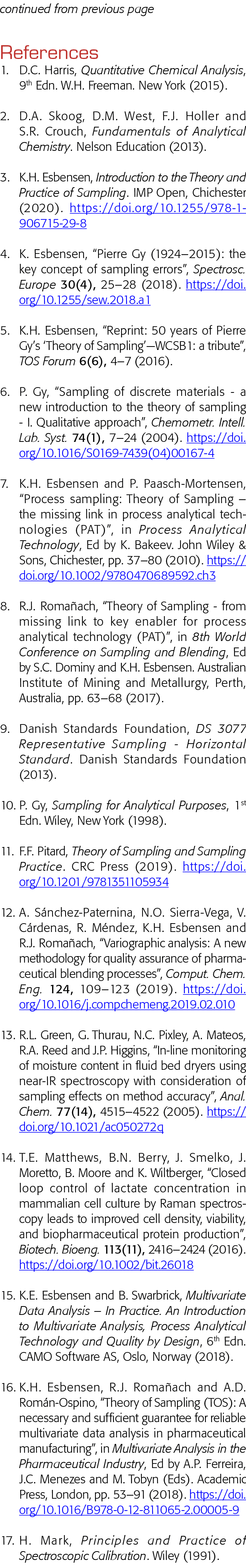 continued from previous page References 1  D C  Harris, Quantitative Chemical Analysis, 9th Edn  W H  Freeman  New Yo   