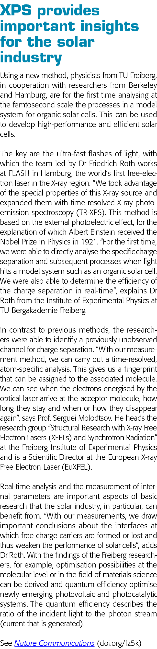 XPS provides important insights for the solar industry Using a new method, physicists from TU Freiberg, in cooperatio   