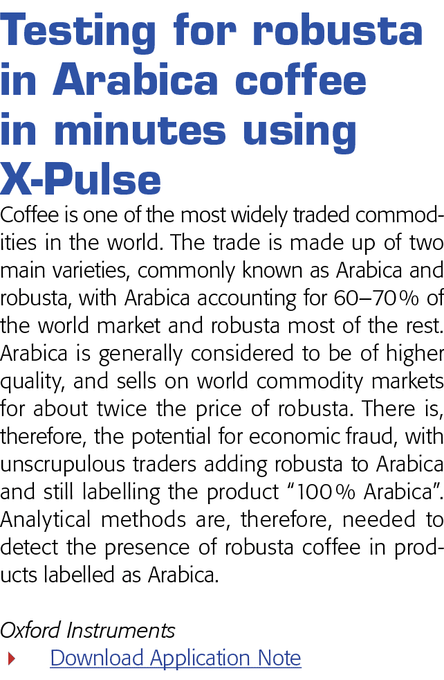 Testing for robusta in Arabica coffee in minutes using X-Pulse Coffee is one of the most widely traded commodities in   