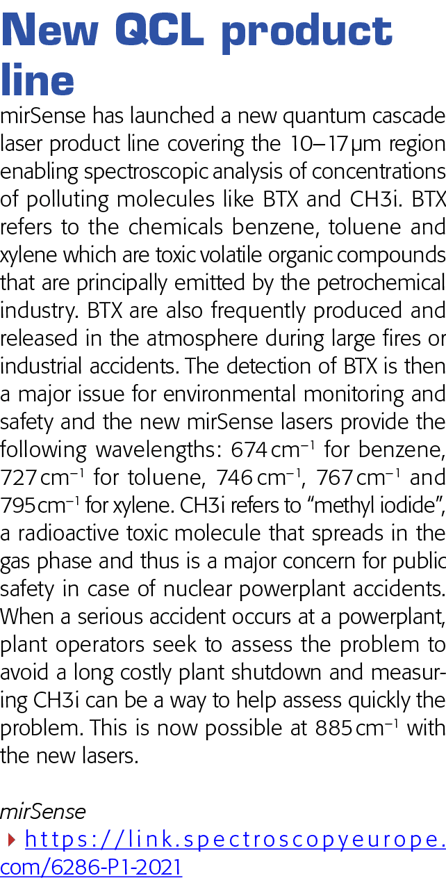 New QCL product line mirSense has launched a new quantum cascade laser product line covering the 10 17  m region enab   