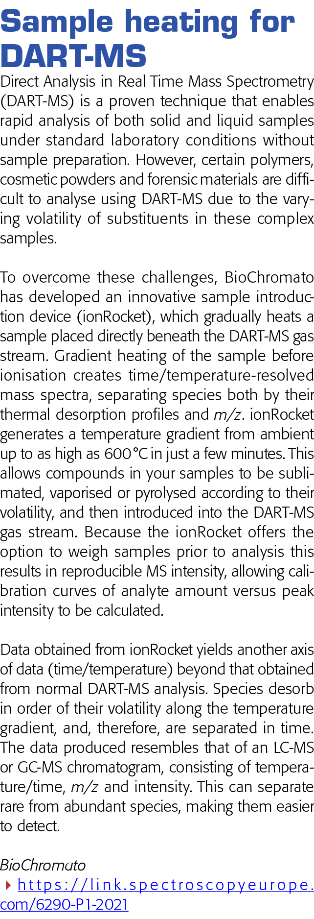 Sample heating for DART-MS Direct Analysis in Real Time Mass Spectrometry (DART-MS) is a proven technique that enable   