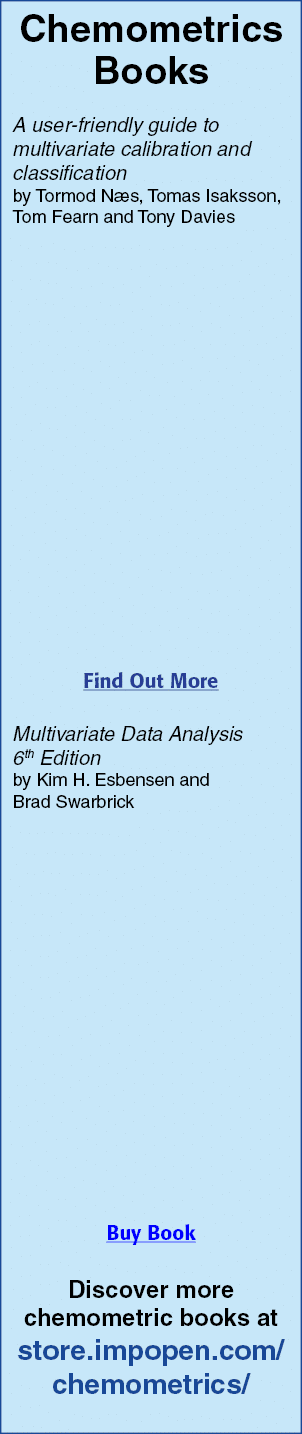 Chemometrics Books A user-friendly guide to  multivariate calibration and classification by Tormod Næs, Tomas Isaksso   