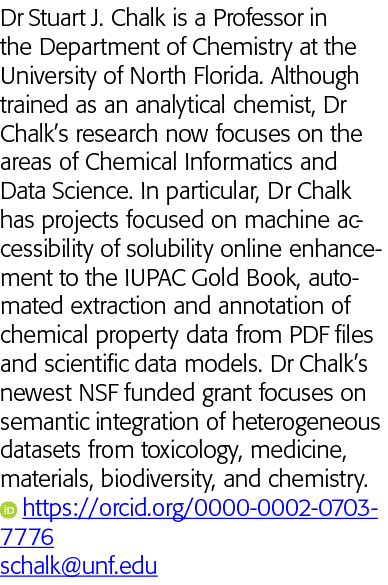 Dr Stuart J  Chalk is a Professor in the Department of Chemistry at the University of North Florida  Although trained   