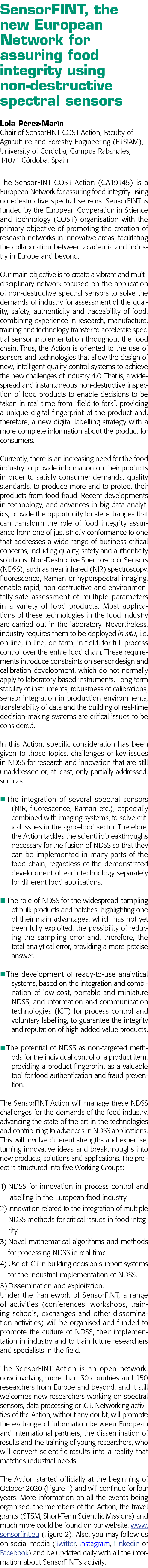 SensorFINT, the new European Network for assuring food integrity using non-destructive spectral sensors Lola Pérez-Ma   