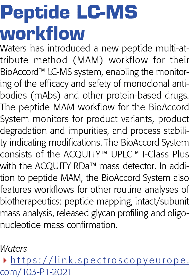 Peptide LC-MS workflow Waters has introduced a new peptide multi-attribute method (MAM) workflow for their BioAccord    