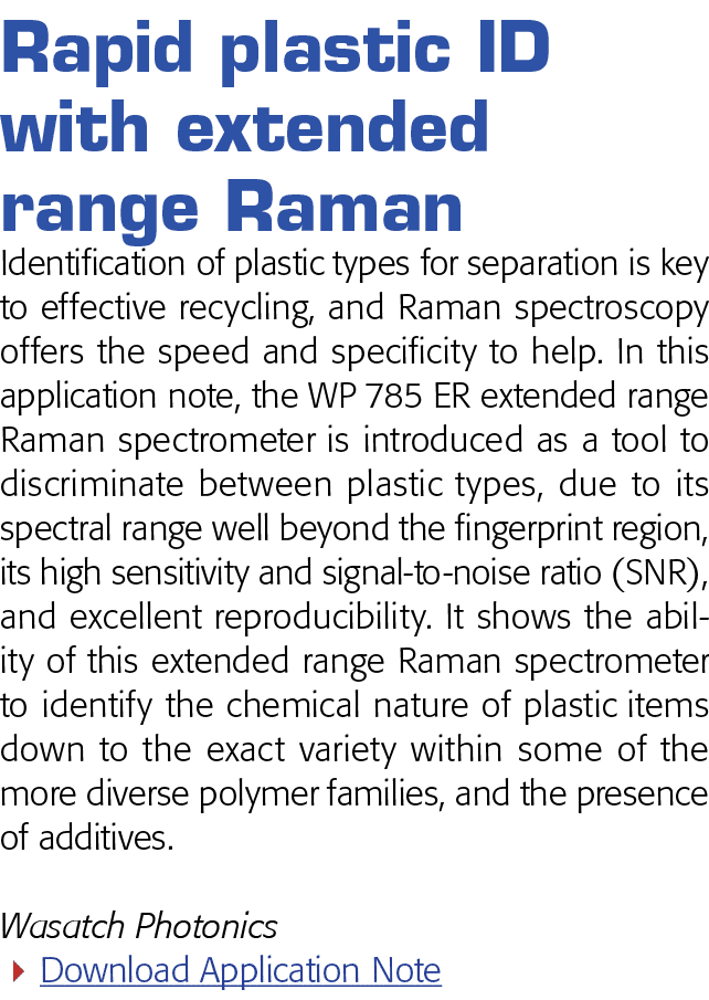 Rapid plastic ID with extended range Raman Identification of plastic types for separation is key to effective recycli   