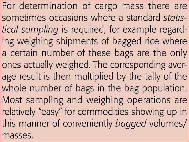 For determination of cargo mass there are sometimes occasions where a standard statistical sampling is required, for    