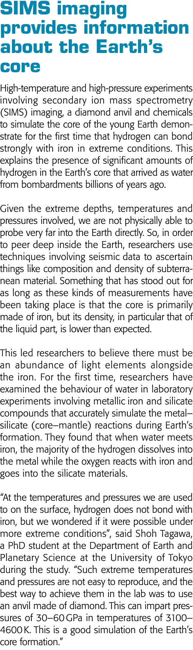 SIMS imaging provides information about the Earth s core High-temperature and high-pressure experiments involving sec   