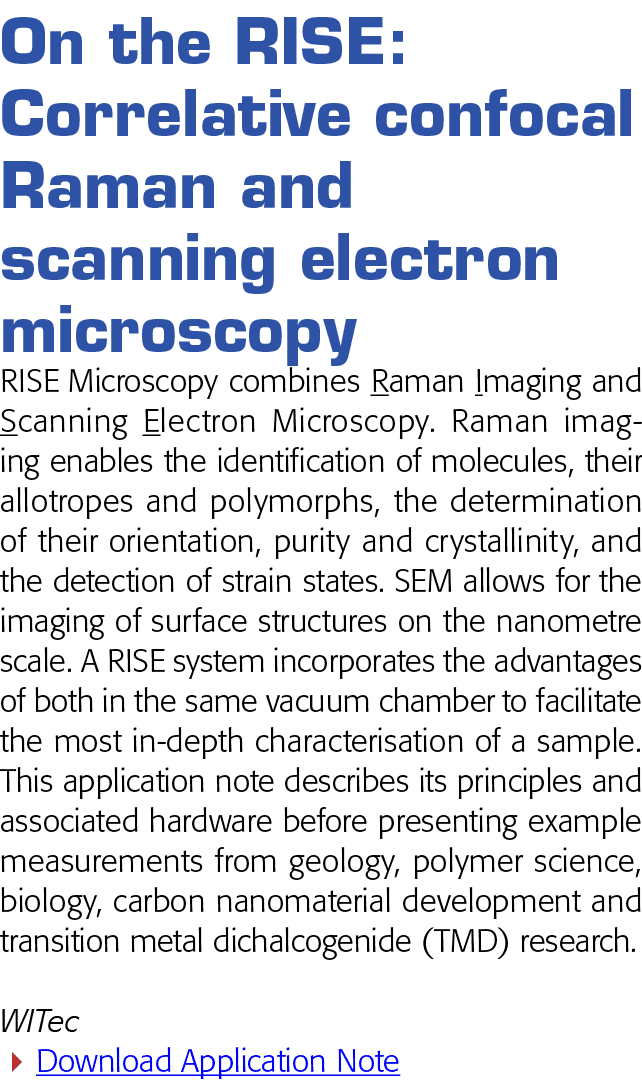 On the RISE: Correlative confocal Raman and scanning electron microscopy RISE Microscopy combines Raman Imaging and S   