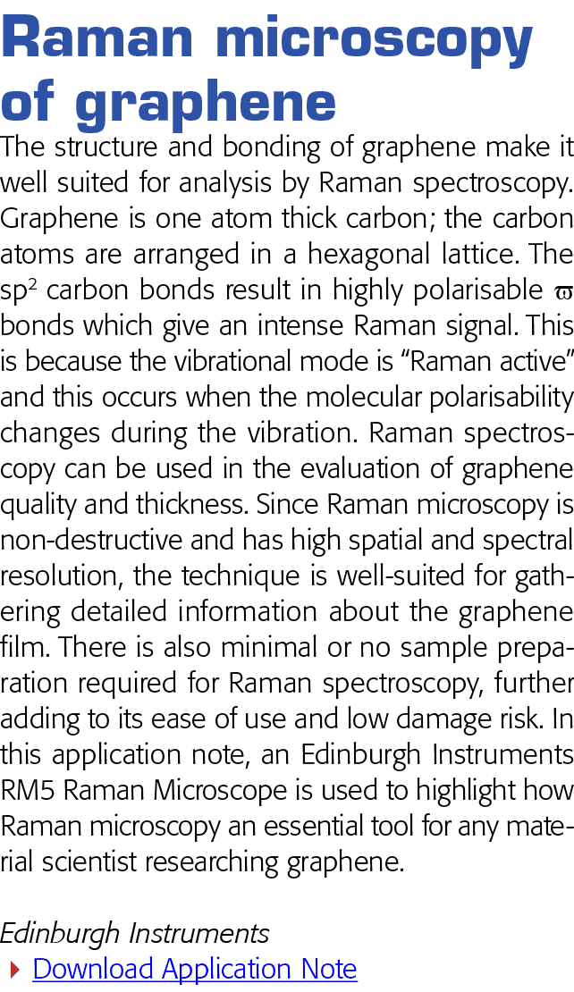 Raman microscopy of graphene The structure and bonding of graphene make it well suited for analysis by Raman spectros   