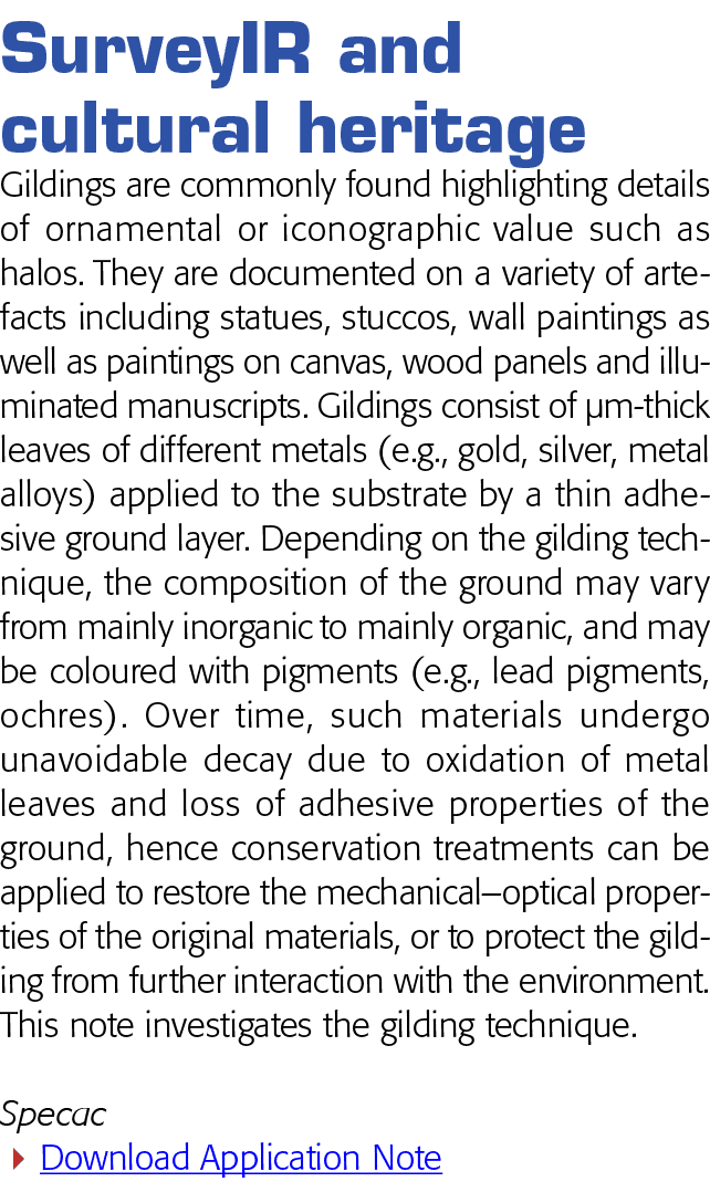 SurveyIR and cultural heritage Gildings are commonly found highlighting details of ornamental or iconographic value s   
