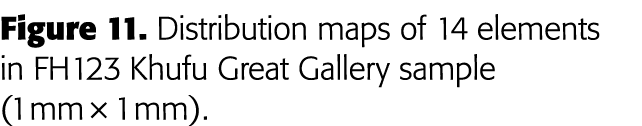 Figure 11  Distribution maps of 14 elements in FH123 Khufu Great Gallery sample (1 mm   1 mm) 