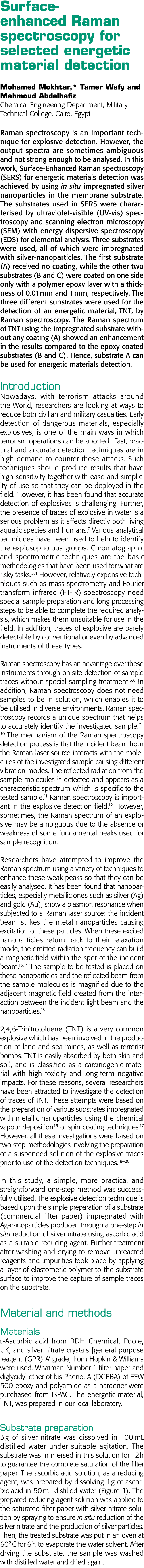 Surface-enhanced Raman spectroscopy for selected energetic material detection Mohamed Mokhtar,* Tamer Wafy and Mahmou   