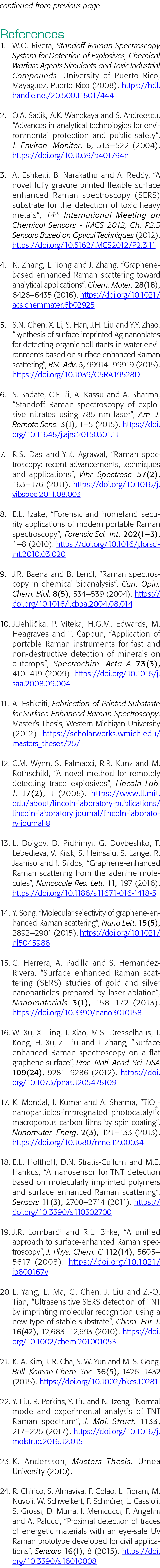 continued from previous page References 1  W O  Rivera, Standoff Raman Spectroscopy System for Detection of Explosive   