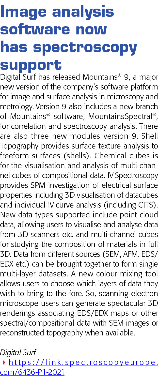 Image analysis software now has spectroscopy support Digital Surf has released Mountains  9, a major new version of t   