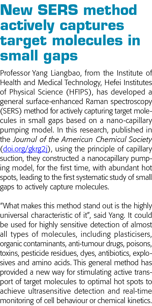 New SERS method actively captures target molecules in small gaps Professor Yang Liangbao, from the Institute of Healt   