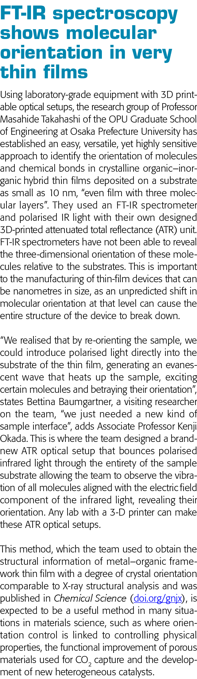 FT-IR spectroscopy shows molecular orientation in very thin films Using laboratory-grade equipment with 3D printable    