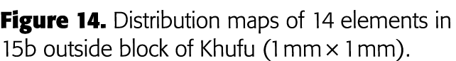 Figure 14  Distribution maps of 14 elements in 15b outside block of Khufu (1 mm   1 mm) 