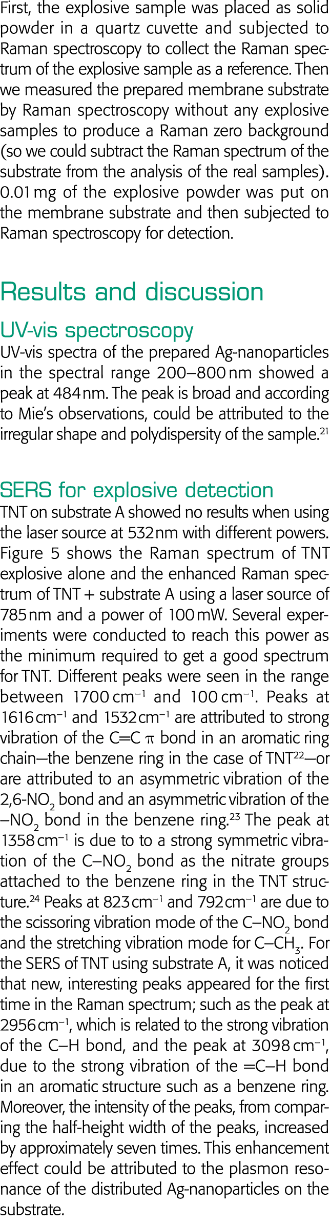 First, the explosive sample was placed as solid powder in a quartz cuvette and subjected to Raman spectroscopy to col   
