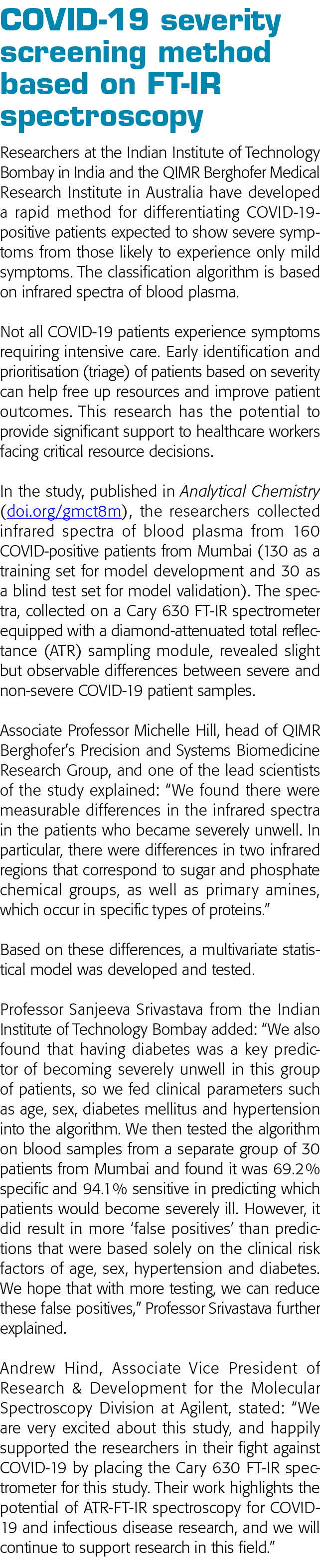  COVID-19 severity screening method based on FT-IR spectroscopy Researchers at the Indian Institute of Technology Bom   