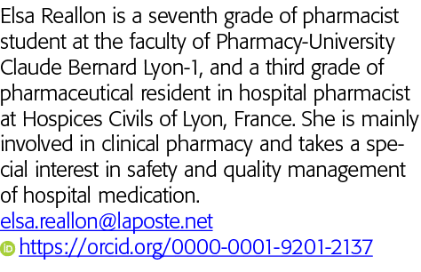 Elsa Reallon is a seventh grade of pharmacist student at the faculty of Pharmacy-University Claude Bernard Lyon-1, an   