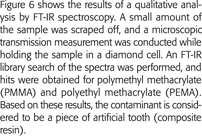 Figure 6 shows the results of a qualitative analysis by FT-IR spectroscopy  A small amount of the sample was scraped    