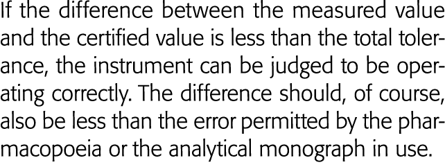 If the difference between the measured value and the certified value is less than the total tolerance, the instrument   