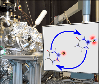 Photo of part of the instrument used for the investigation at FLASH with an insert showing the charge density induced by ultraviolet excitation 